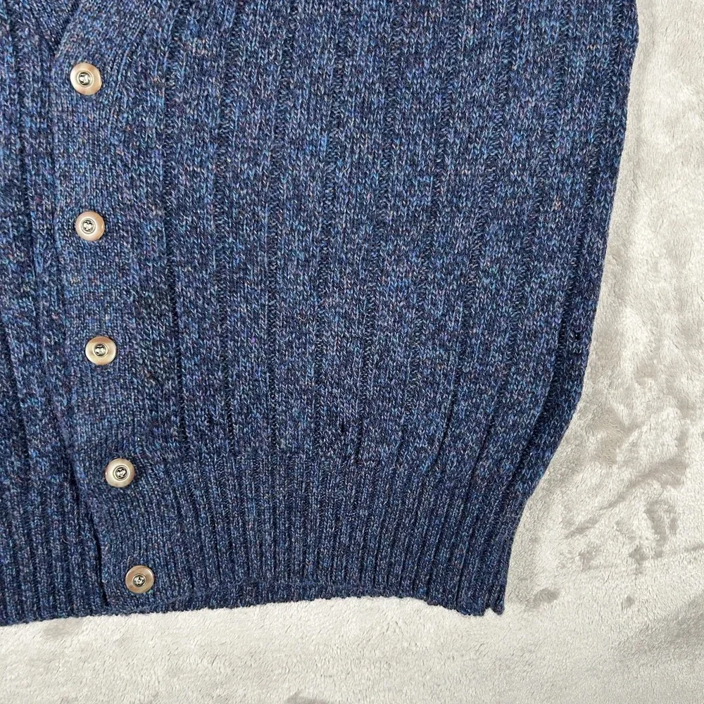Vintage Christopher Hayes 100% Shetland Wool Vest Men L Blue Chunky Knit Grandpa